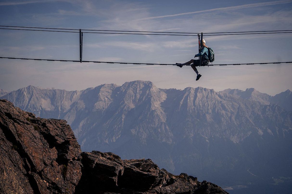 Rope bridge on via ferrata